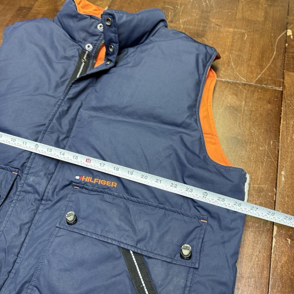 Vtg Tommy Hilfiger Vest Mens XL Navy Orange Reversible Down Puffer Colorblock - Picture 7 of 11